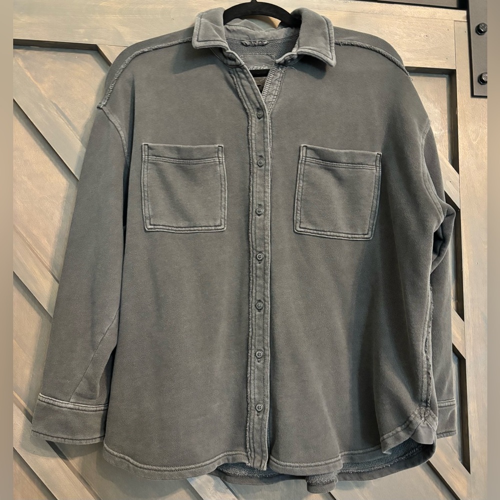 Aerie OVERSIZED slate gray button-up shirt jacket